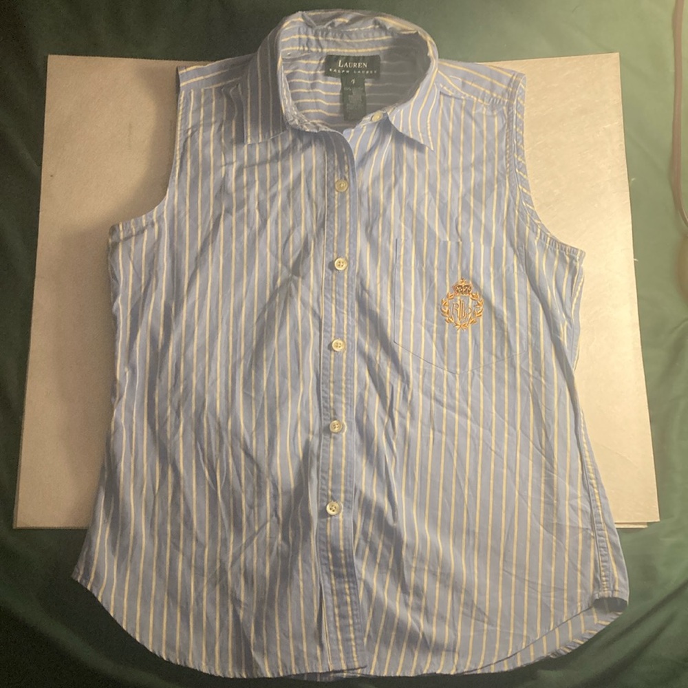 Blue Striped Sleeveless Kids Shirt